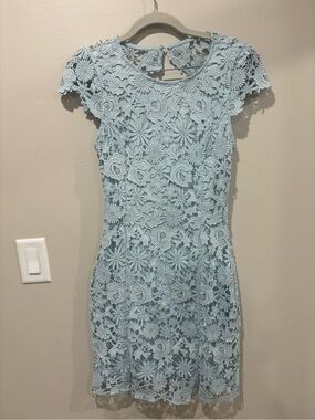 Lulu's Powder Blue Floral Crochet Mini Dress